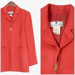 VTG Saks Fifth Avenue Angora Wool Coat Womens 12 EUC Coral Orange Soft 80s 90s